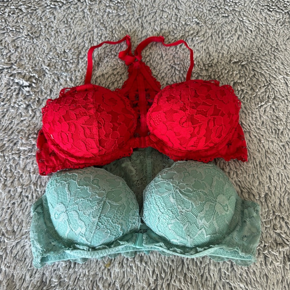 PINK Victoria's Secret Red and Teal Racerback Pushup Set